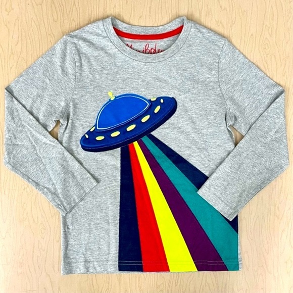 Mini Boden Other - New Mini Boden Tee Boys 5-6 Y UFO Big Applique Spaceship Shirt Grey Grey Spring